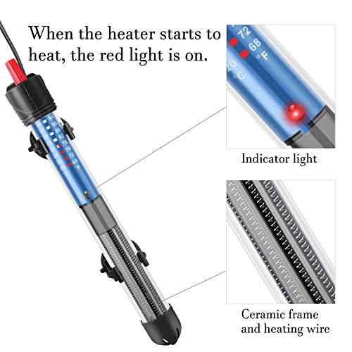 50W 100W 300W Submersible Aquarium Heater, Adjustable Glass Water Heater for 5 – 70 Gallon Fish and Turtle Tank (100W) - size: 100W for 10-30 gallon
