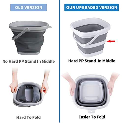 Collapsible Bucket, 5L 1.3Gallon Small Cleaning Mop Buckets for Household Outdoor Car Washing Tub Plastic Foldable Portable Camping Beach Sand Water Pot Pail Space Saving Square - color: 5l-grey