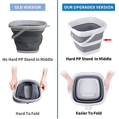 Collapsible Bucket, 5L 1.3Gallon Small Cleaning Mop Buckets for Household Outdoor Car Washing Tub Plastic Foldable Portable Camping Beach Sand Water Pot Pail Space Saving Square - color: 5l-grey