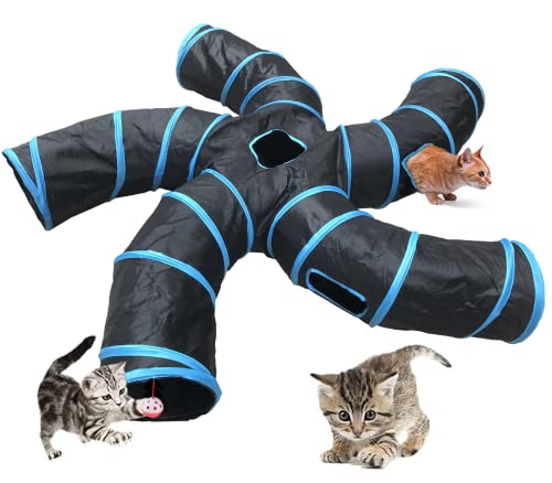 Cat Tunnel,5 Way Large Collapsible Tunnels Tube Upgrade with 6 Peek Hole,S-Shaped Maze House Play Toy Interactive Cat Toy for Cat Kitten Kitty Rabbit - size: 5-way Black