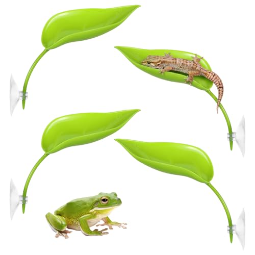 4 PCS Crested Gecko Hide, Reptile Leaf Platform with Suction Cups, Turtle Tank Decorations Tree Frog Terrarium Accessories Aquarium Landscaping Decoration Turtle Tank Decor