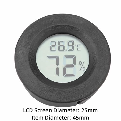 Mini Round Digital LCD Thermometer Hygrometer Portable DesignTemperature Humidity Monitor for Reptile Terrarium(Black) - color: Black