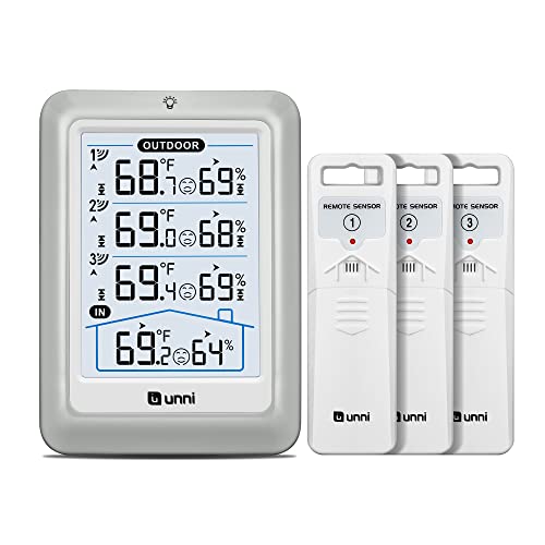 Indoor Outdoor Thermometer Wireless, 4.5 Inch Display Digital Hygrometer Thermometer Temperature Humidity Monitor with 330ft Range Sensor and Adjustable Backlight - color: White