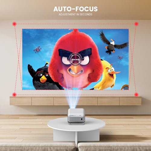 【Officially-Licensed Streaming APP & Native 1080P 4K Support】Smart Projector with WiFi and Bluetooth, Auto Focus & Keystone, 270° Rotation, Movie Projector for Outdoor Bedroom Home Office