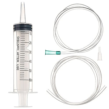 60ml/cc Syringes with Tube 40 Inch Handy Plastic Tubing and Adapter Tip | for Liquid, Refilling Measuring, Dispensing Watering, Plant Irrigation, Feeding Pets, Oil or Glue Applicator - size: 60ML/CC