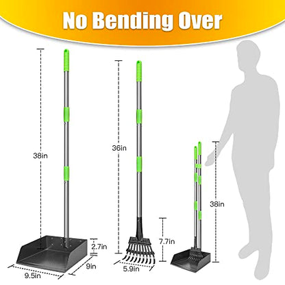 Larger Pooper Scooper for Large Dogs Long Handle Stainless Metal | Dog Pooper Scooper for Large Medium Small Dogs Tray and Rake Set Heavy Duty - size: 2. Rake + Extra Large Tray