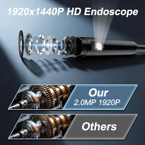 Endoscope Camera with Light,16.4ft Dual-Lens Borescope Tools with 8 Adjustable LED Lights, Endoscope with Semi-Rigid Snake Camera, IP67 Waterproof Inspection Borescope for iOS and Android - size: Dual-Lens 16.4ft