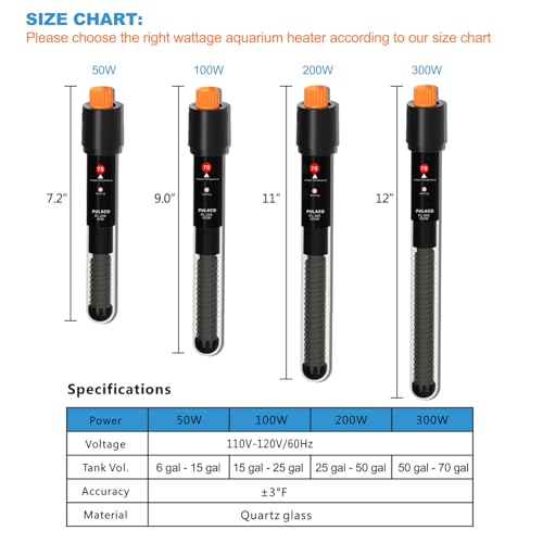 300Watt Aquarium Heater for 50-70 Gallon Fish Tank, Adjustable Submersible Heater Thermostat with Thermometer Strip and Suction Cup