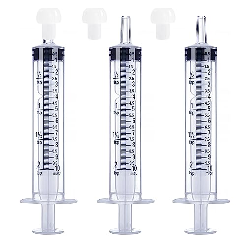 10mL Syringe for Liquid, Food, Oral, Scientific Labs, Measurement, Dispensing, Press-In Adapter, Craft, Big Tip with Cap- 3 Pack 10ml Syringes with tsp & mL Measurement - style: 10 ml-tsp