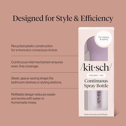 Kitsch Continuous Spray Bottle for Hair – Sheer Violet, 150ml | Fine Mister Spray Bottle & Water Spray Bottle – Recycled Hair Spray Bottle – Spray Bottles for Cleaning, Styling, & More - color: Sheer Violet