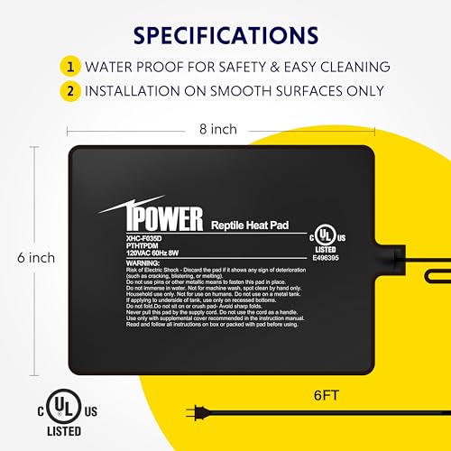 iPower 6 by 8-Inch 8W Reptile Heat Mat, LCD Digital Aquarium Thermometer, Under Tank Warmer Terrarium Heat Pad for Turtles Lizards Frogs and Other Small Animals, Multi Sizes - size: 6 X 8 Inch, style: Pad + Thermometer