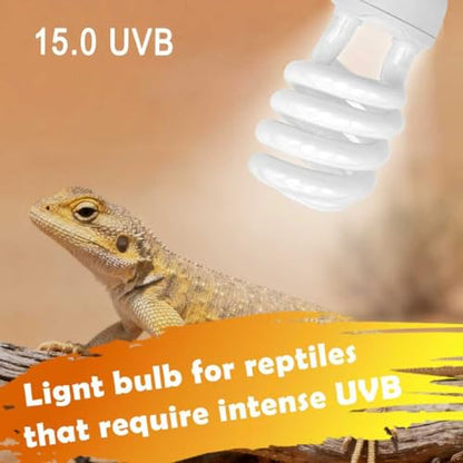 UVB Reptile Light, 15.0 26W UVA UVB Light for Reptiles, Spiral Compact Fluorescent UVB Bulb for Desert Reptiles and Amphibians - size: 6.5 in 15.0