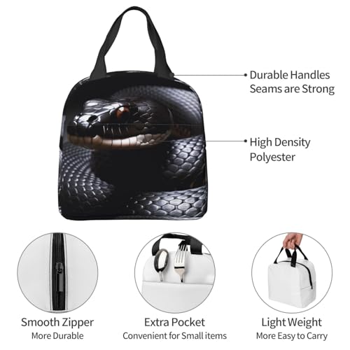 Insulated Lunch Bag Black Snake Lunch Box for Women Men Reusable Leakproof Lunch Cooler Bag for Office Picnic - color: Black Snake