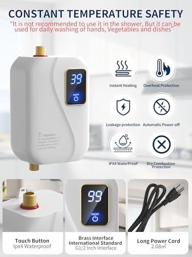 Electric Tankless Water Heater 110V 3000W, Under Sink Instant Hot Water Heater with Digital Display, Point of Use Portable Mini Heater for Kitchen Bathroom Sink