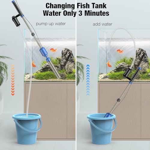 bedee Aquarium Vacuum Gravel Cleaner, 24W Electric Fish Tank Cleaner Vacuum, Automatic Water Change, Wash Sand, Water Circulation and Timed Off，Blue