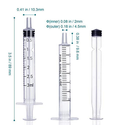 3ml Plastic Syringe Without Needle for Liquid - Measuring Syringes with Caps , Separate Sterile Packaging , Pet Medicine Small Syringe for Cats and Dog - 3 ml 5Pack
