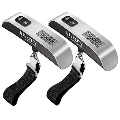 Etekcity Luggage Scale, Travel Essentials, Digital Weight Scales for Travel Accessories, Portable Handheld Scale with Temperature Sensor, Rubber Paint, 110 Pounds, Battery Included,2Pack | Travel Essentials, Air Travel, Suitcase, Hanging Hook, Rubber Grip