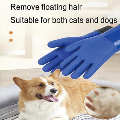 YOFANG Pet Grooming Washing Gloves,27.2" Extra Long Waterproof Rubber Bathing Gloves for Dogs & Cats,Anti-Bite & Anti-Scratch Hair Removal Cat Bath Gloves with 3000+ Massage Particles,Blue/Green ﻿ - color: Blue and Green