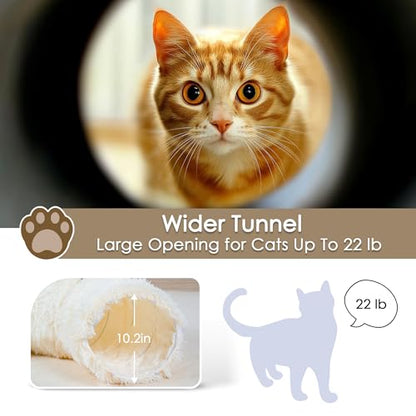 Peekaboo Cat Cave with Washable Mat, Collapsible Cat Play Tunnel for Kittens & Small Pets, Plush Cat Donut Bed Tunnel, Beige - color: Beige