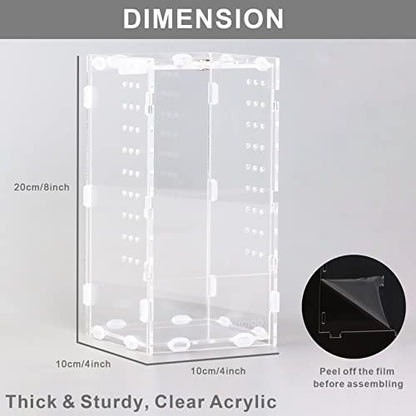 Aiicioo Micro Habitat Terrarium Enclosure 4x4x8 Inches Tarantula Enclosure Box Insect Habitat Clear Acrylic Reptile Feeding Tank for Jumping Spiders Insect Small Tree Dwelling Reptiles - size: 4x4x8 Inches