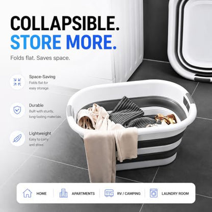 26L/40L Large Collapsible Mop Bucket with Handle for Cleaning, Silicone Portable Pet Bathtub for Puppy Small Dogs Cats, Foldable Laundry Basket Hamper Clothes Storage Bin Space Saving Design (40L) - size: 40L