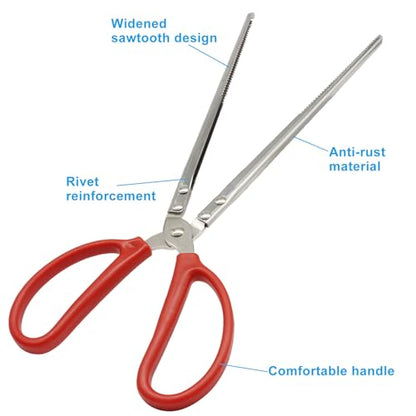 15 Inch Snake Feeding Tongs, Serrated Tip Steel Reptile Tweezers | Safe Extended Feeding Distance, Non-Slip Silicone Handle Grip, Versatile For Terrarium And Aquarium Maintenance