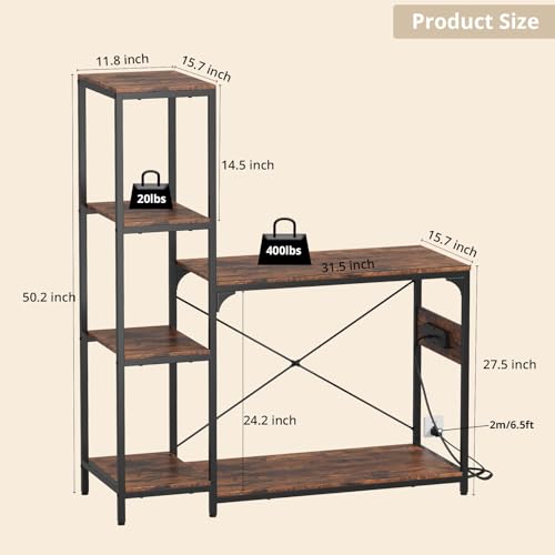 VOWNER 20-29 Gallon Fish Tank Stand with Power Outlet, Wood Aquarium Stand with Shelves for Fish Tank Accessories Storage, Heavy Duty Metal Frame, Turtle Reptile Terrarium Stand, Load 500lb, Brown - color: Brown