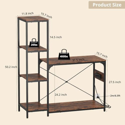 VOWNER 20-29 Gallon Fish Tank Stand with Power Outlet, Wood Aquarium Stand with Shelves for Fish Tank Accessories Storage, Heavy Duty Metal Frame, Turtle Reptile Terrarium Stand, Load 500lb, Brown - color: Brown