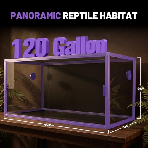 120 Gallon Reptile Tank, 4x2x2 Reptile Enclosure for Bearded Dragon, Snake, Ball Python & Chameleon, Aluminum Alloy Reptile Terrariums Cage with Front Sliding Tempered Glass Doors (Purple) - color: Purple