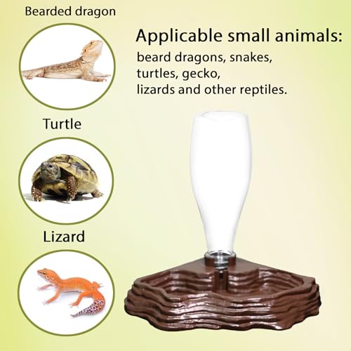 Automatic Reptile Water Dish 13.5Oz Reptile Water Bowl Bearded Dragon Leopard Gecko Snake Lizard Terrarium Tank Accessories… (Brown) - color: brown