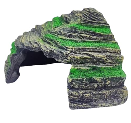 LEOTERRA 2-in-1 Reptile Hide Cave & Basking Spot, Natural Mossy Rock Texture, Perfectly Fits 10-60 Gallon Tanks, for Geckos, Mud Turtles, Juvenile Iguanas, Fish,6.7x6.7x4,Eco-Reinforced Packaging