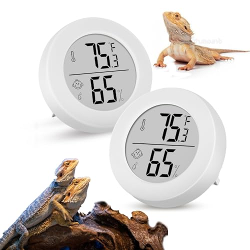 Reptile Tank Accessories, 2 Pack Bearded Dragon Tank Thermometer Humidity Gauge for Leopard Gecko, Jumping Spider, Snake, Gecko, Ball Python, Lizard - color: White