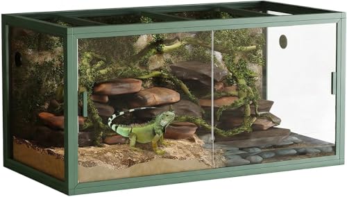 120 Gallon Bearded Dragon Tank,4x2x2 FT Reptile Terrariums,Front Opening Glass Enclosure for Lizard Chameleon Snake,Tropical Rainforest Habitat with Screen Ventilation Top - color: green