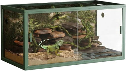 120 Gallon Bearded Dragon Tank,4x2x2 FT Reptile Terrariums,Front Opening Glass Enclosure for Lizard Chameleon Snake,Tropical Rainforest Habitat with Screen Ventilation Top - color: green