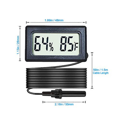 2-Pack Mini Digital Hygrometer Thermometer Gauge with Probe LCD Display | Temperature Fahrenheit Humidity Meter for Incubator Reptile Plant Terrarium Sealed Containers Guitar Case