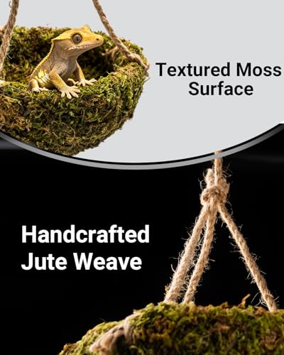 Handmade Crested Gecko Tank Decor – Hanging Shelter for Bearded Dragon Accessories, Reptile Hammock, Hermit Crab, Snake and Other Small Reptiles