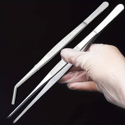 Stainless Steel Reptile Feeding Tongs Tweezers for Aquarium, Terrarium & Crafts Bearded Dragon Snake Tank Accessories, Planted Tank Tools Feeder for Lizards-5.51 Inches Curved