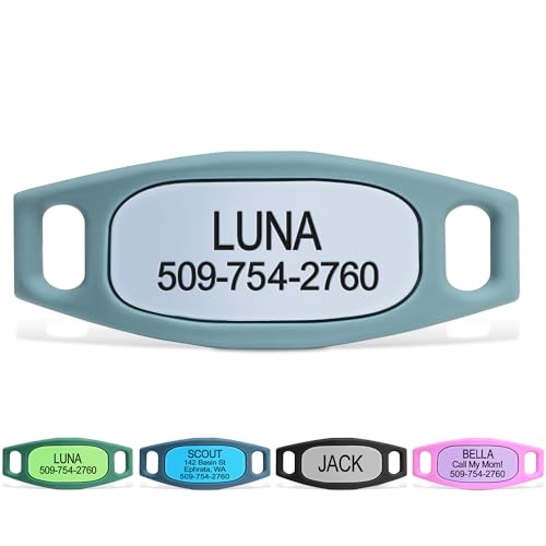 GoTags Silent Dog Tag, Personalized Engraved Silicone and Cat Pet ID Tags | Soundless Quiet Slide On Nameplate for Collars with Name and Number, No More Jingling Tags (Teal, Small) - color: Original Teal, size: Small (Pack of 1)