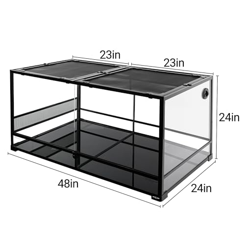 REPTIZOO 120 Gallon Large Reptile Terrarium Tank, 48" x 24" x 24" Front Opening Terrarium Glass Reptile Tank with Screen Ventilation, Supporting Used as 2 Separate Habitats Easy Assembly