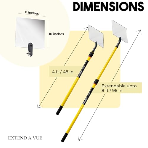 Telescoping Inspection Mirror - Standard Fiberglass, Lightweight & Durable, 4 ft - 8 ft Pole, 8 x 10 inch Acrylic Mirror - size: 8 x 10 inch Acrylic Mirror, style: 4 ft - 8 ft Pole