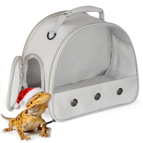 Ventilation Lizard Carrier for Bearded Dragon,Guinea Pig Carrier,Guinea Pig Carrier for 2,Reptile Travel Carrier for Lizards Sugar Glider Hedgehog Rat Parrot Birds,Airline Approved - color: Grey