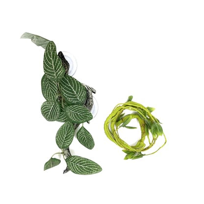 Reptile Climbing Vine 2-Pack – Resin Driftwood with Suction Cups & Bendy Ivy (Medium-Large 10") for Terrariums, Geckos, Lizards, Snakes, and Reptile Habitats (Vein Leaf) - color: Vein Leaf
