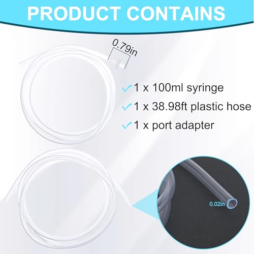 2 Pack 100ml Luer Lock Syringe with 39" Tube and Luer Connectors | 100cc Large Plastic Syringes for Liquid, Oil, Feeding, Watering - size: 100ml