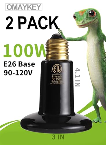 2-Pack 100W Ceramic Heat Lamps with 1-pcs Digital-Thermometer | Heater Emitter Bulbs, for Reptiles, Amphibians, Chicken Brooder Coop Lizard Turtle Snake, No Light No Harm