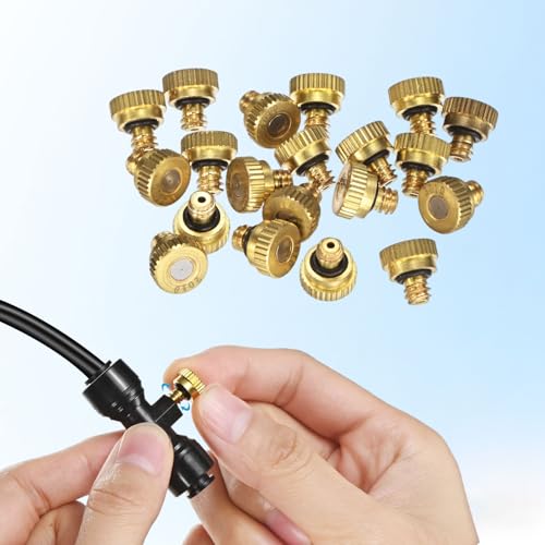 M METERXITY 10-Pack Brass Misting Nozzles, 0.028inch/0.7mm Orifice Heavy Duty 10/24 UNC Screw Thread Misting Nozzle Plug for Outdoor Spray Cooling System/Patio Mist System/Dust Control - size: 0.028inch/0.7mm