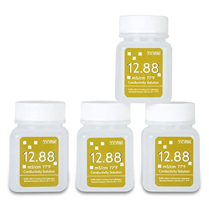 12.88 mS/cm Calibration Solution Conductivity Salinity Calibration Fluid | EC Buffer Standard Calibration solution for Salinity Tester, EC Meter, TDS Meter, 5 in 1 Tester , 4 Bottles of 50mL - color: YELLow