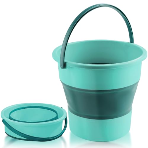 Collapsible Bucket 1.3 Gallon/5L Small Plastic Household Cleaning Mop Buckets Foldable Water Bucket for Car Wash Fishing Camping Beach (Green) - color: Green