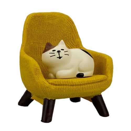 Refintural Miniature Cat Figurines with Small Sofa - Resin Mini Cat Figures, Kitten Miniature Desk Accessories - Perfect Cute Cat Gift for Cat Lovers(Yellow Sofa) - color: 03-yellow