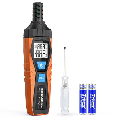 Temperature Humidity Meter, High Precision Thermometer Hygrometer with Ambient, Dew Point, Wet Bulb Thermometer, Dual Display Temperature & Humidity with LCD Backlight, TH10 - color: Orange, size: TH10