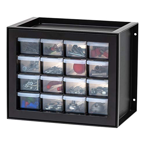 IRIS USA 16-Drawer Small Drawer Organizer, Garage Desk Storage, Black | Wall mountable, Stackable Teacher Toolbox, Beads, Building Bricks, Water Packets, Screws, Hardware - color: Black, size: 16 Drawer